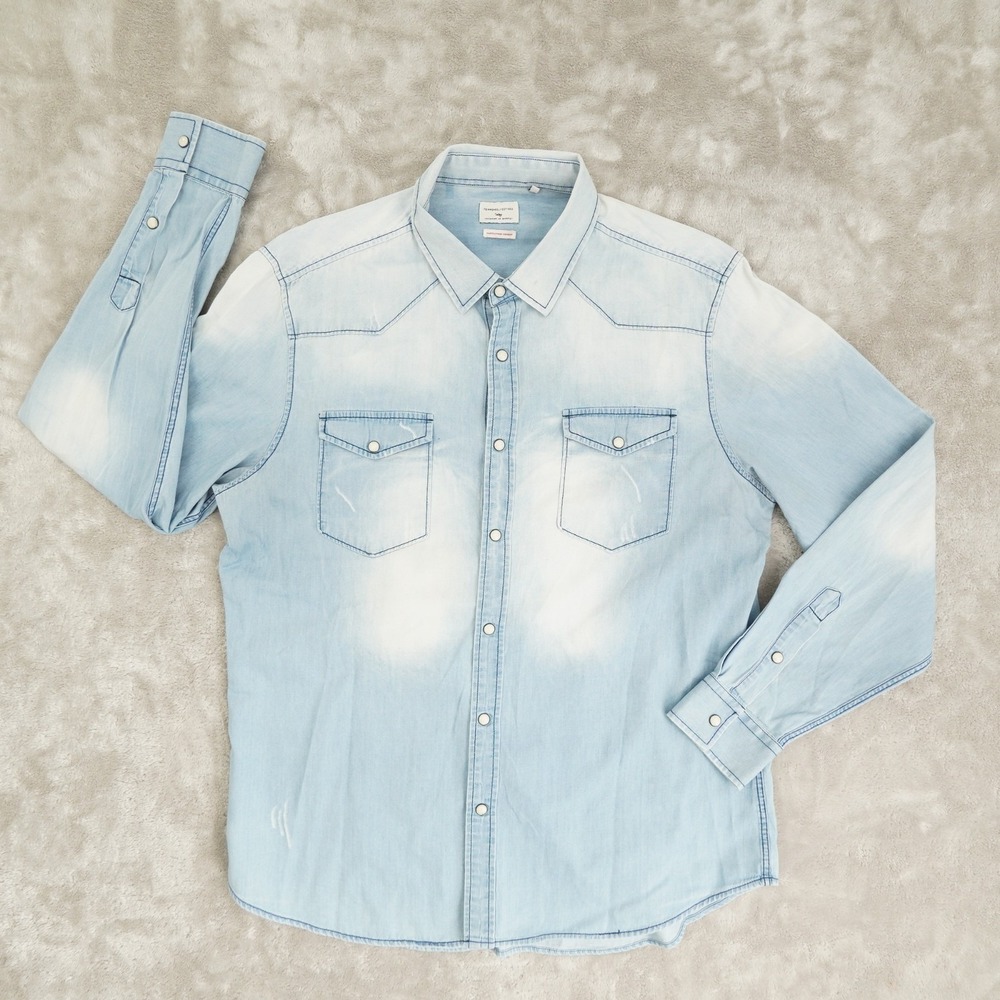 7 Diamonds Pearl Snap Shirt Men's XL Denim Chambray Long Sleeve Western SMK-5336